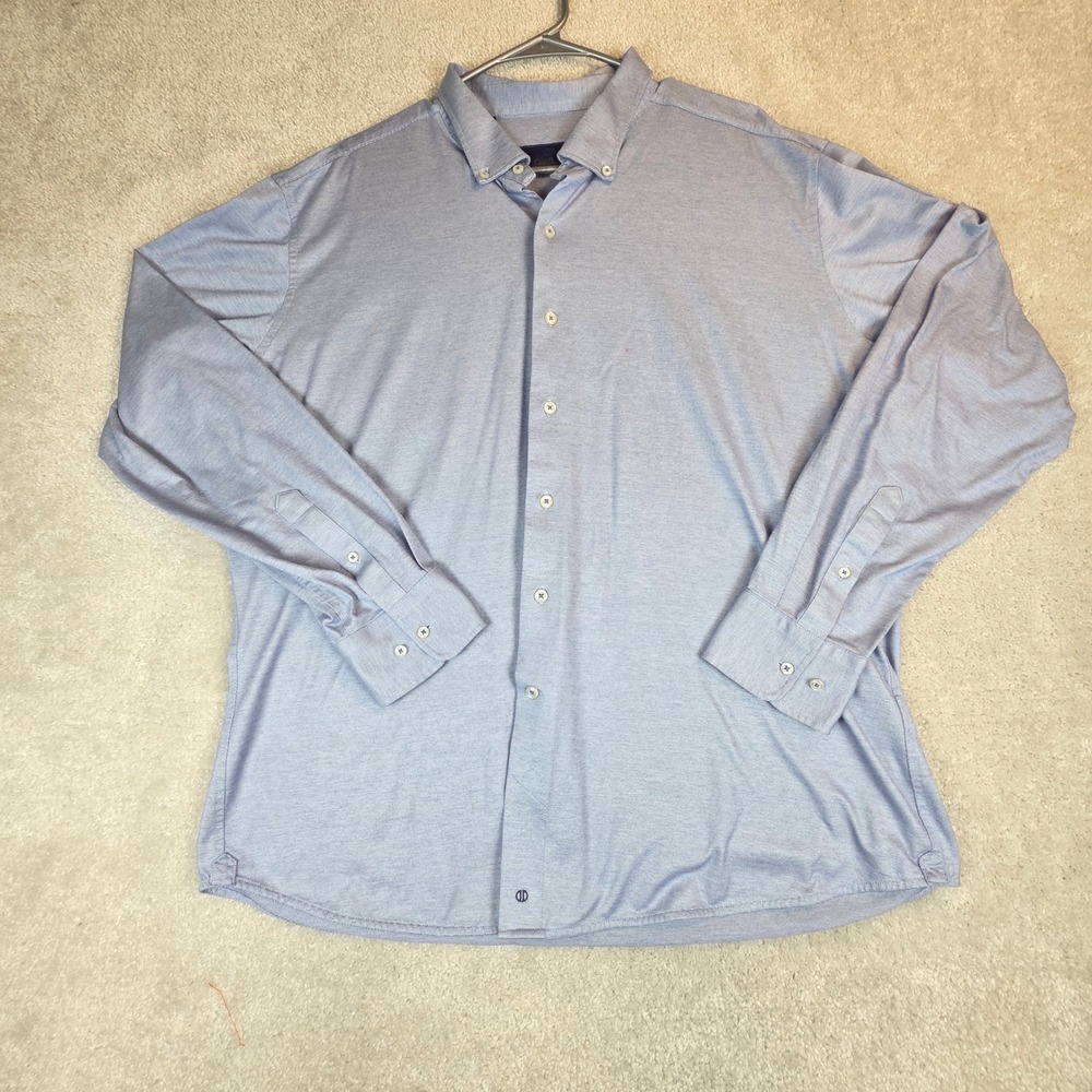 David Donahue Mens XXL Light Blue Cotton Knit Button Down Shirt Long Sleeve L/S